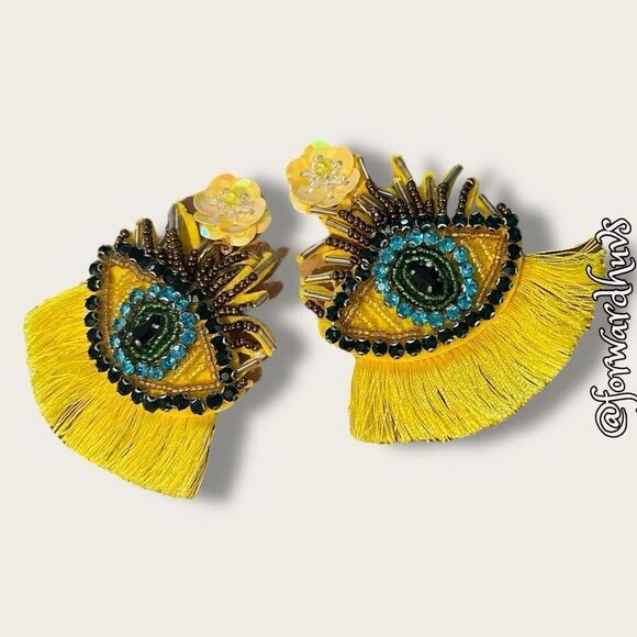 Bundle Sale 3 For $15 | Handmade Beaded Evil Eye Tassel Earrings - Picture 1 of 7
